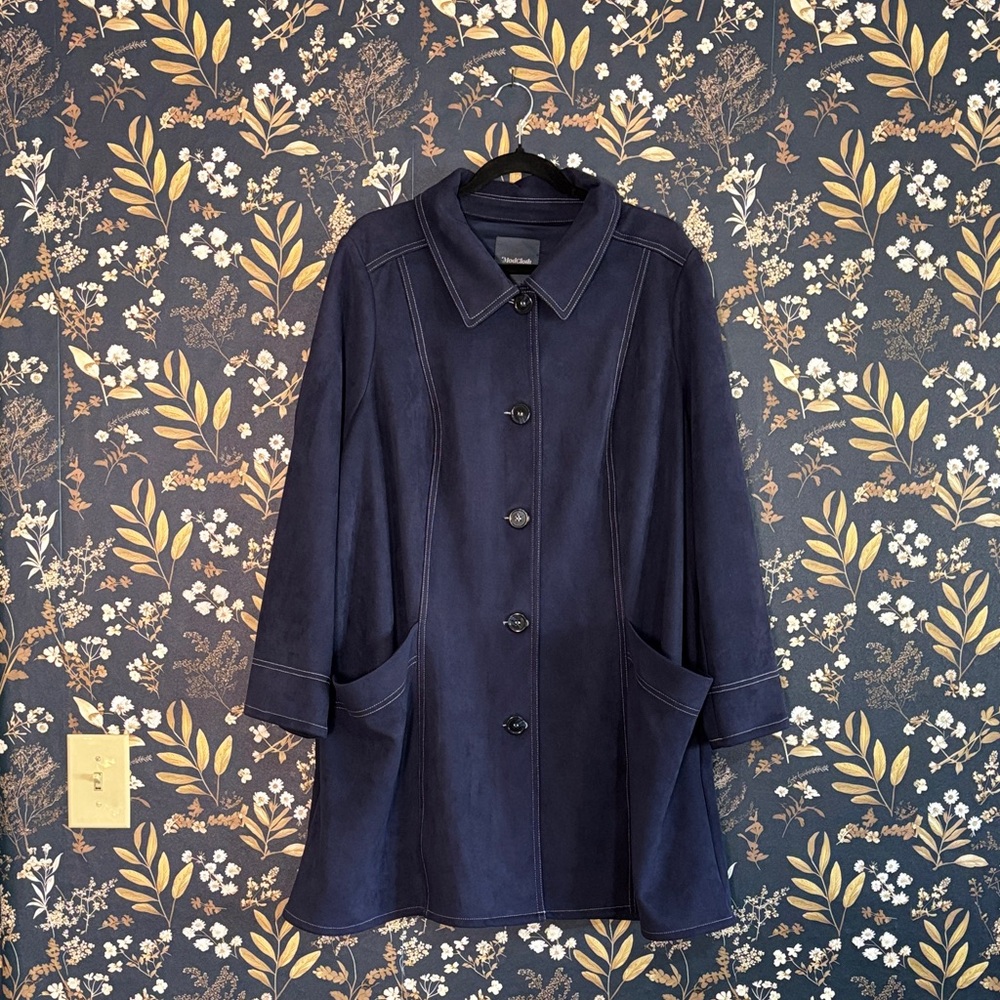 ModCloth Navy Blue Button-Front Trench Coat Jacket Peter Pan Collar Size 2X